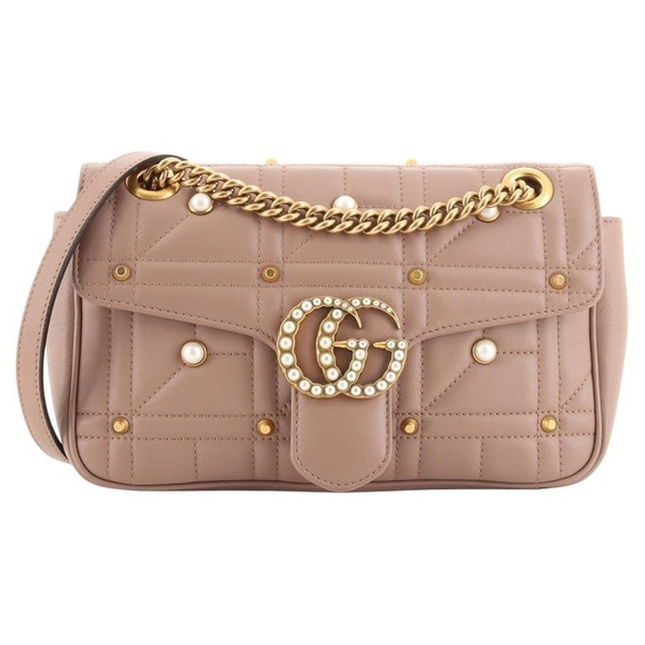 Gucci Pearly GG Marmont Flap Bag Embellished Matelasse Leather Small - Picture 5 of 14